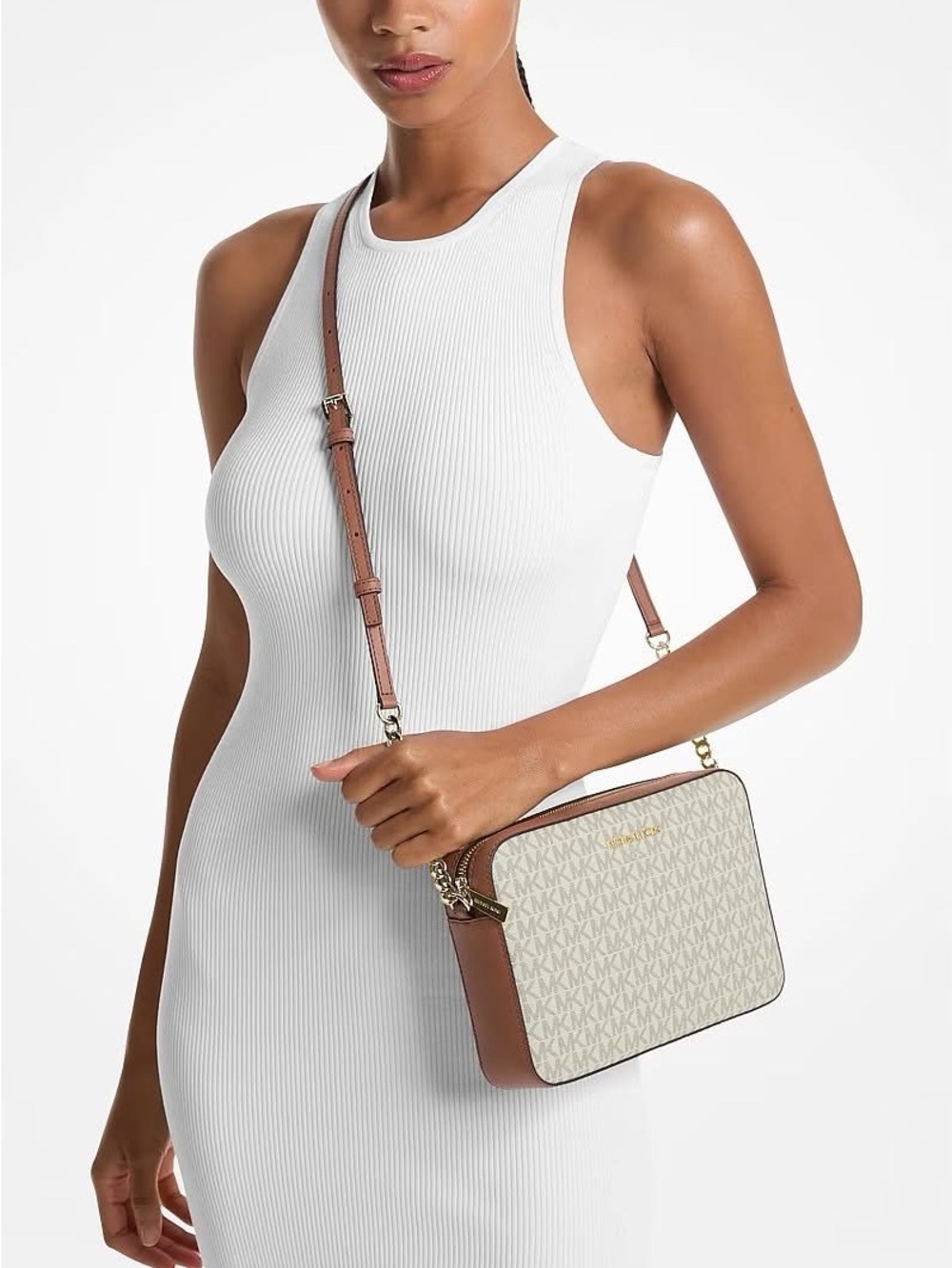 NWT Michael Kors Jet Set Large Logo East West Crossbody Bag in Vanilla